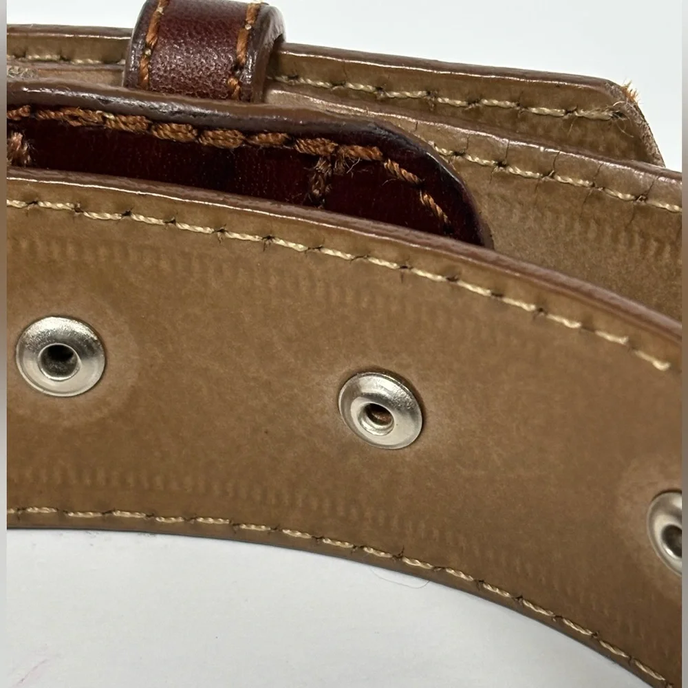 DKNY Leather Riveted Logo Belt Brown Brass‎ Vintage Size Small